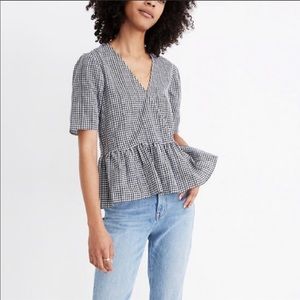 Madewell Crossover Peplum Top - Gingham